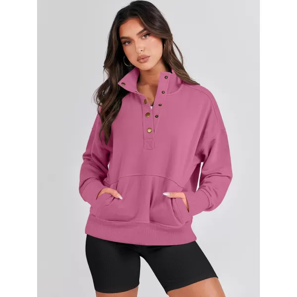 imageANRABESS Womens Casual Long Sleeve Sweatshirt Button Up V Neck Loose Henley Pullover Tops with PocketsPink