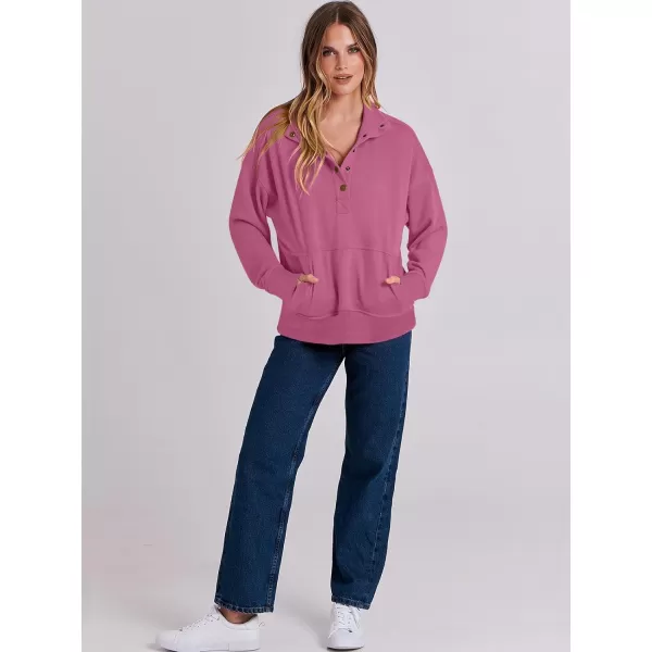 imageANRABESS Womens Casual Long Sleeve Sweatshirt Button Up V Neck Loose Henley Pullover Tops with PocketsPink