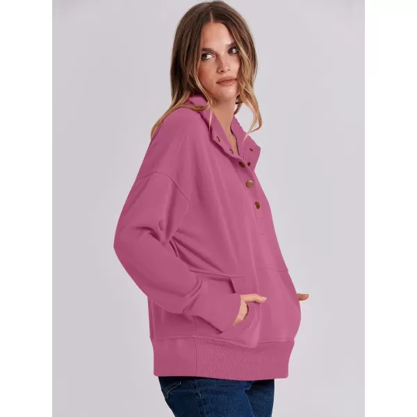 imageANRABESS Womens Casual Long Sleeve Sweatshirt Button Up V Neck Loose Henley Pullover Tops with PocketsPink