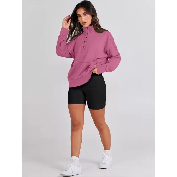imageANRABESS Womens Casual Long Sleeve Sweatshirt Button Up V Neck Loose Henley Pullover Tops with PocketsPink