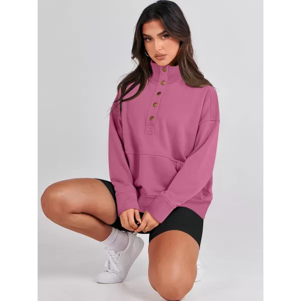 imageANRABESS Womens Casual Long Sleeve Sweatshirt Button Up V Neck Loose Henley Pullover Tops with PocketsPink