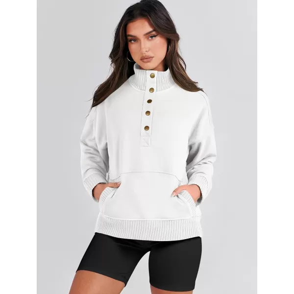imageANRABESS Womens Casual Long Sleeve Sweatshirt Button Up V Neck Loose Henley Pullover Tops with PocketsWhite