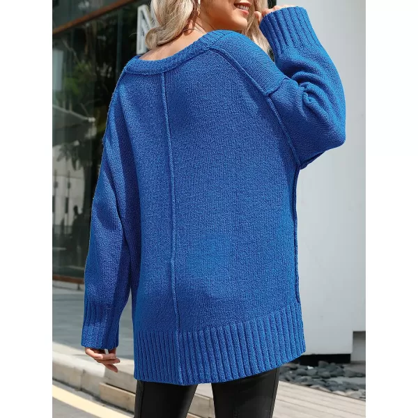 imageANRABESS Womens Casual Long Sleeve V Neck Off Shoulder Loose Baggy Comfy Knit Pullover Sweaters TunicAzure