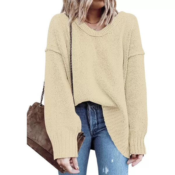 imageANRABESS Womens Casual Long Sleeve V Neck Off Shoulder Loose Baggy Comfy Knit Pullover Sweaters TunicBeige