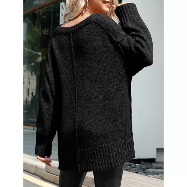 imageANRABESS Womens Casual Long Sleeve V Neck Off Shoulder Loose Baggy Comfy Knit Pullover Sweaters TunicBlack