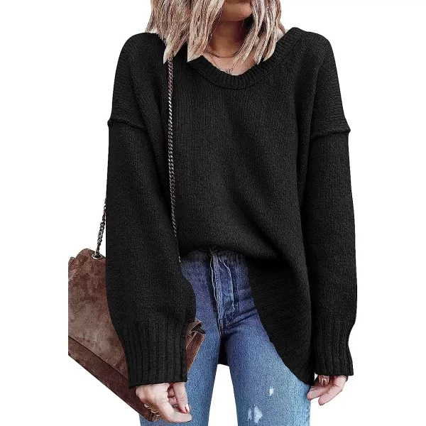 imageANRABESS Womens Casual Long Sleeve V Neck Off Shoulder Loose Baggy Comfy Knit Pullover Sweaters TunicBlack