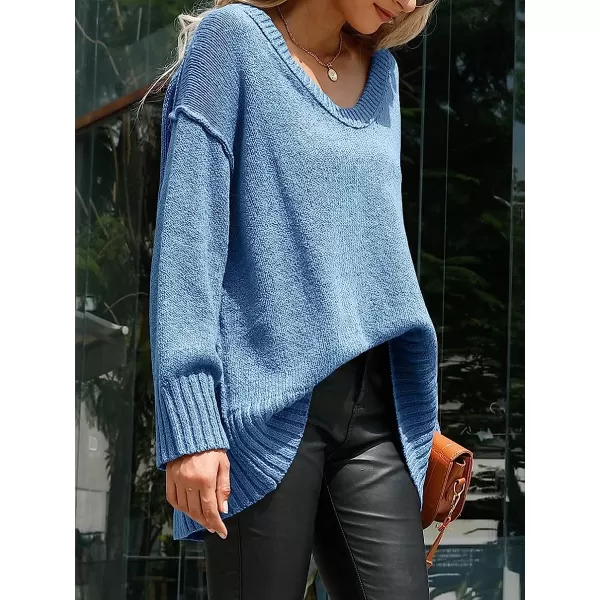 imageANRABESS Womens Casual Long Sleeve V Neck Off Shoulder Loose Baggy Comfy Knit Pullover Sweaters TunicBlue