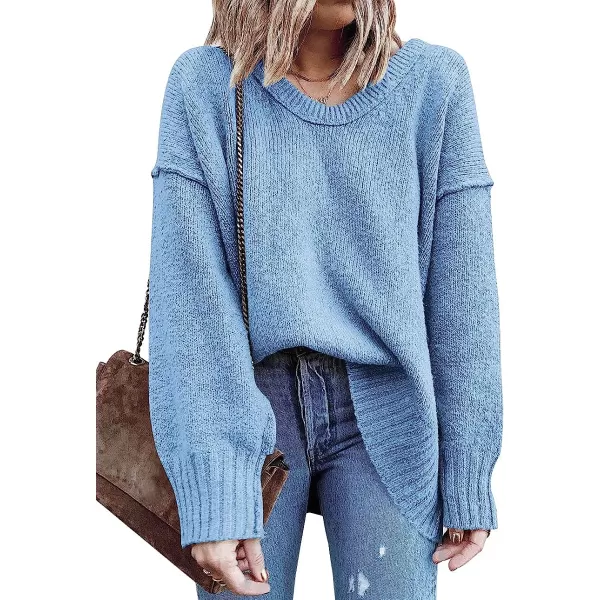 imageANRABESS Womens Casual Long Sleeve V Neck Off Shoulder Loose Baggy Comfy Knit Pullover Sweaters TunicBlue