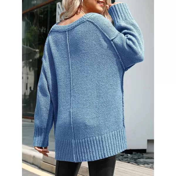 imageANRABESS Womens Casual Long Sleeve V Neck Off Shoulder Loose Baggy Comfy Knit Pullover Sweaters TunicBlue