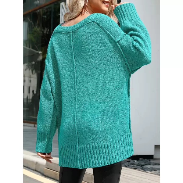 imageANRABESS Womens Casual Long Sleeve V Neck Off Shoulder Loose Baggy Comfy Knit Pullover Sweaters TunicBlue Green