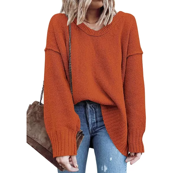imageANRABESS Womens Casual Long Sleeve V Neck Off Shoulder Loose Baggy Comfy Knit Pullover Sweaters TunicBrick