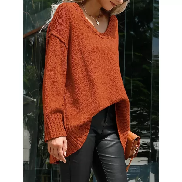 imageANRABESS Womens Casual Long Sleeve V Neck Off Shoulder Loose Baggy Comfy Knit Pullover Sweaters TunicBrick