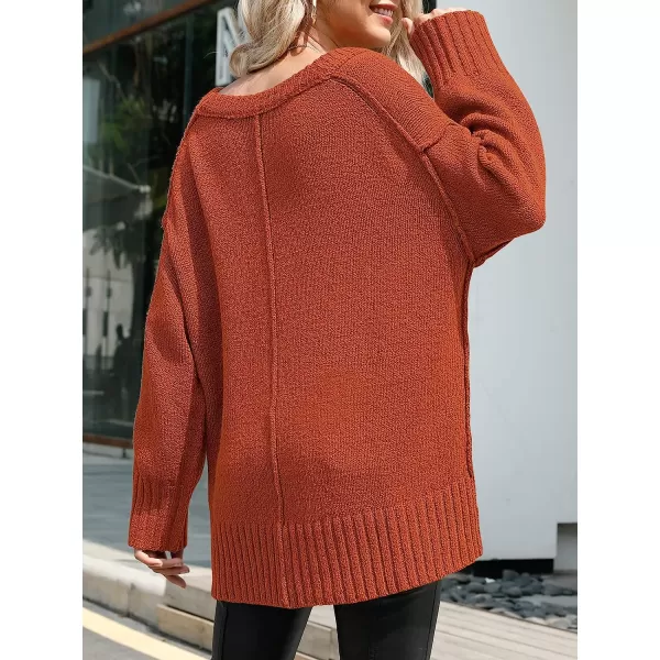 imageANRABESS Womens Casual Long Sleeve V Neck Off Shoulder Loose Baggy Comfy Knit Pullover Sweaters TunicBrick