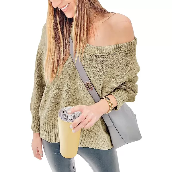 imageANRABESS Womens Casual Long Sleeve V Neck Off Shoulder Loose Baggy Comfy Knit Pullover Sweaters TunicBrown