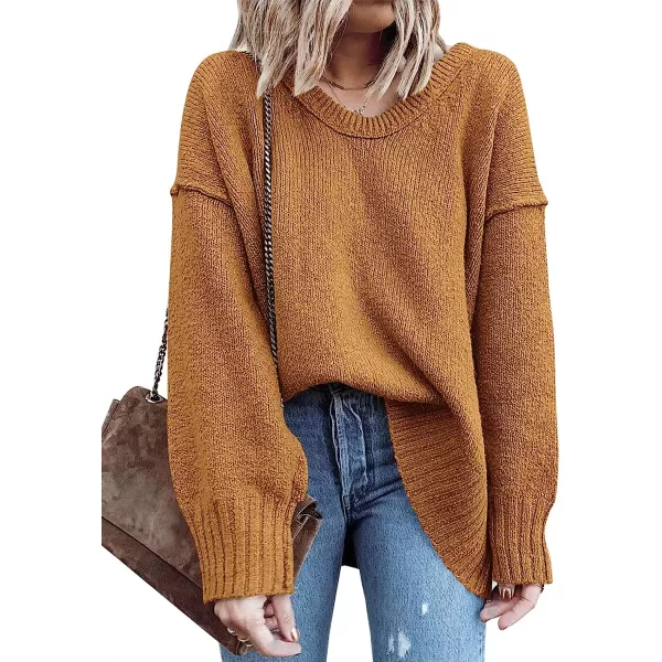 imageANRABESS Womens Casual Long Sleeve V Neck Off Shoulder Loose Baggy Comfy Knit Pullover Sweaters TunicCamel