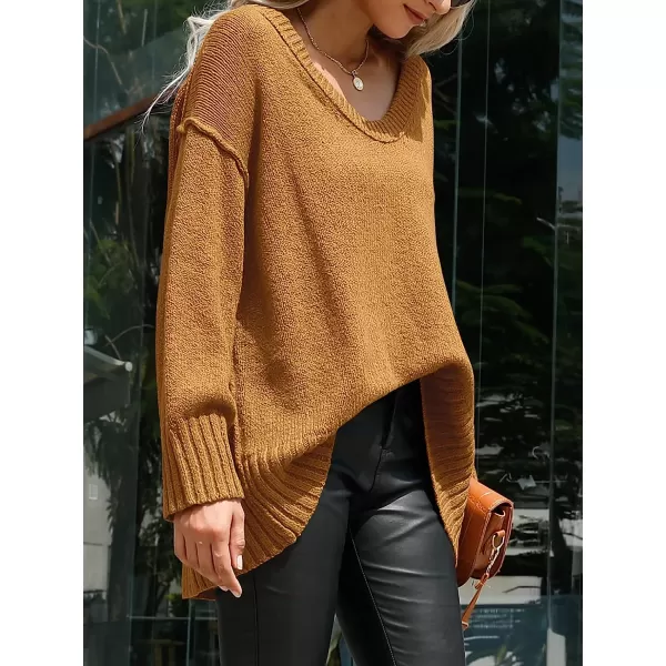 imageANRABESS Womens Casual Long Sleeve V Neck Off Shoulder Loose Baggy Comfy Knit Pullover Sweaters TunicCamel