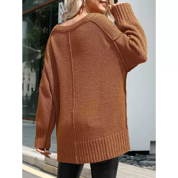 imageANRABESS Womens Casual Long Sleeve V Neck Off Shoulder Loose Baggy Comfy Knit Pullover Sweaters TunicCamel