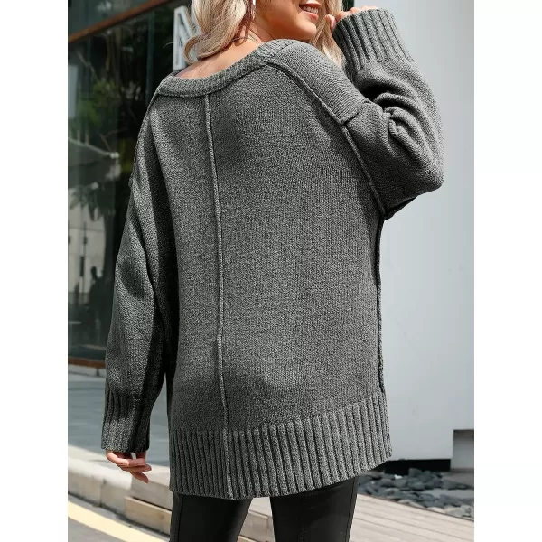 imageANRABESS Womens Casual Long Sleeve V Neck Off Shoulder Loose Baggy Comfy Knit Pullover Sweaters TunicDark Gray