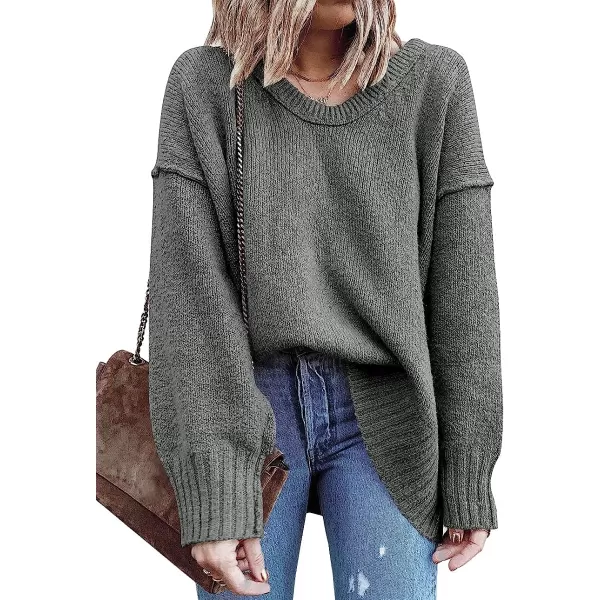 imageANRABESS Womens Casual Long Sleeve V Neck Off Shoulder Loose Baggy Comfy Knit Pullover Sweaters TunicDark Gray
