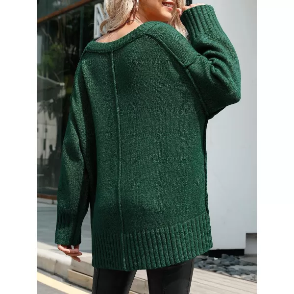imageANRABESS Womens Casual Long Sleeve V Neck Off Shoulder Loose Baggy Comfy Knit Pullover Sweaters TunicDark Green