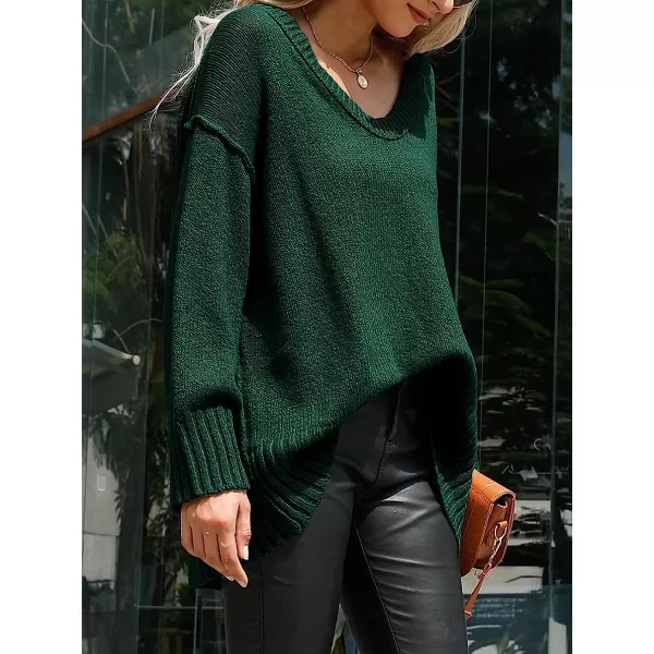 imageANRABESS Womens Casual Long Sleeve V Neck Off Shoulder Loose Baggy Comfy Knit Pullover Sweaters TunicDark Green