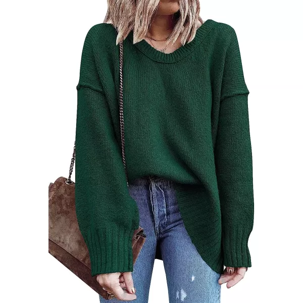 imageANRABESS Womens Casual Long Sleeve V Neck Off Shoulder Loose Baggy Comfy Knit Pullover Sweaters TunicDark Green