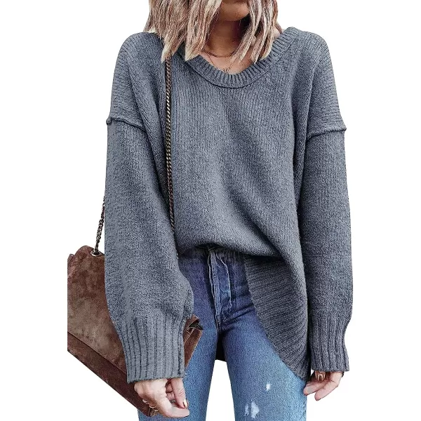 imageANRABESS Womens Casual Long Sleeve V Neck Off Shoulder Loose Baggy Comfy Knit Pullover Sweaters TunicGray