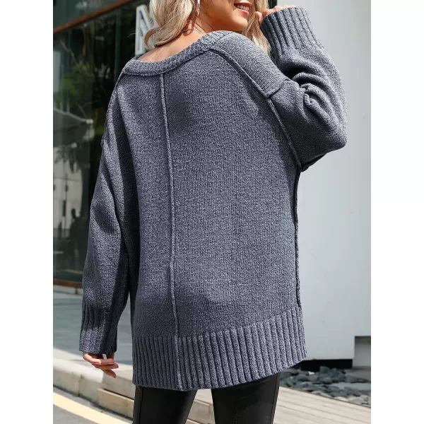 imageANRABESS Womens Casual Long Sleeve V Neck Off Shoulder Loose Baggy Comfy Knit Pullover Sweaters TunicGray