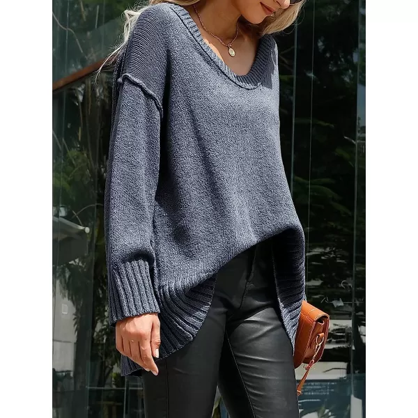 imageANRABESS Womens Casual Long Sleeve V Neck Off Shoulder Loose Baggy Comfy Knit Pullover Sweaters TunicGray