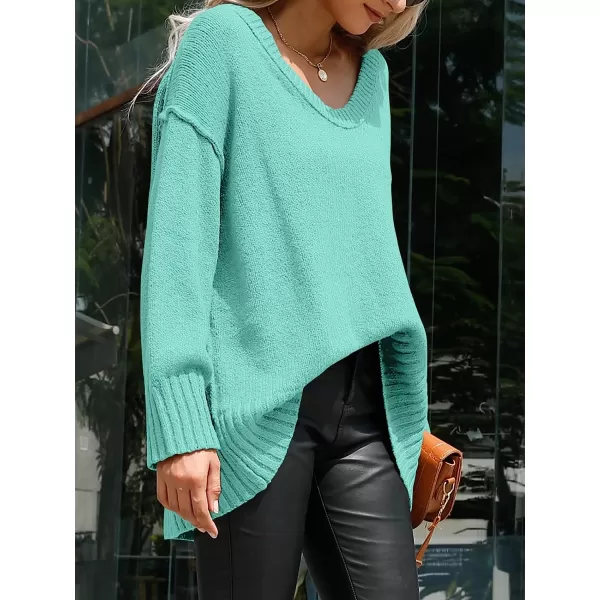 imageANRABESS Womens Casual Long Sleeve V Neck Off Shoulder Loose Baggy Comfy Knit Pullover Sweaters TunicLight Blue