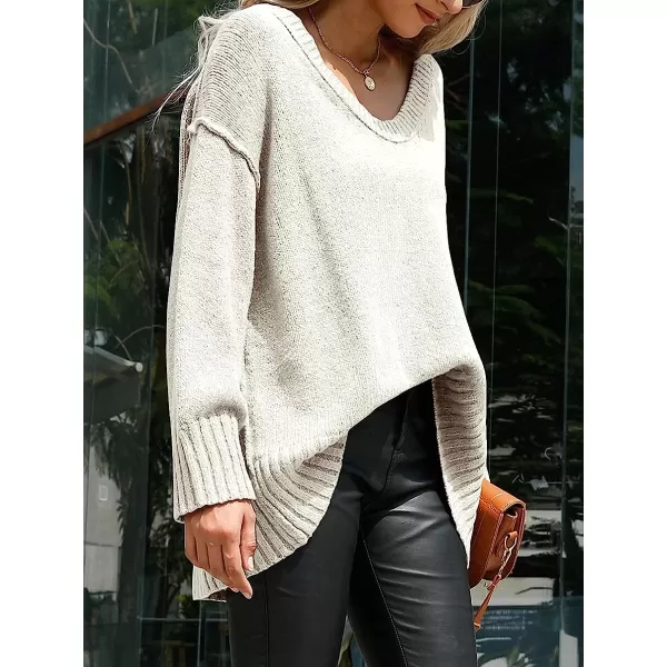 imageANRABESS Womens Casual Long Sleeve V Neck Off Shoulder Loose Baggy Comfy Knit Pullover Sweaters TunicOffwhite