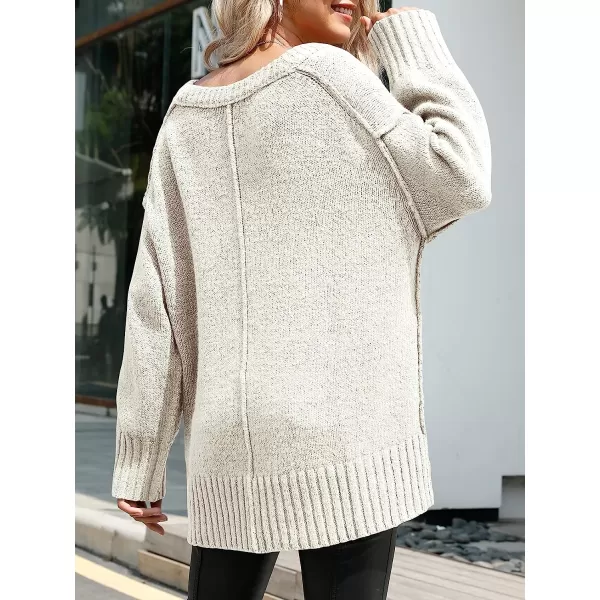 imageANRABESS Womens Casual Long Sleeve V Neck Off Shoulder Loose Baggy Comfy Knit Pullover Sweaters TunicOffwhite