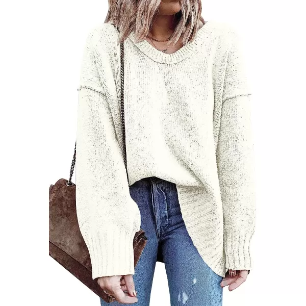 imageANRABESS Womens Casual Long Sleeve V Neck Off Shoulder Loose Baggy Comfy Knit Pullover Sweaters TunicOffwhite