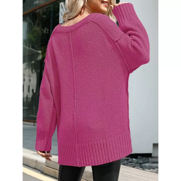 imageANRABESS Womens Casual Long Sleeve V Neck Off Shoulder Loose Baggy Comfy Knit Pullover Sweaters TunicRose
