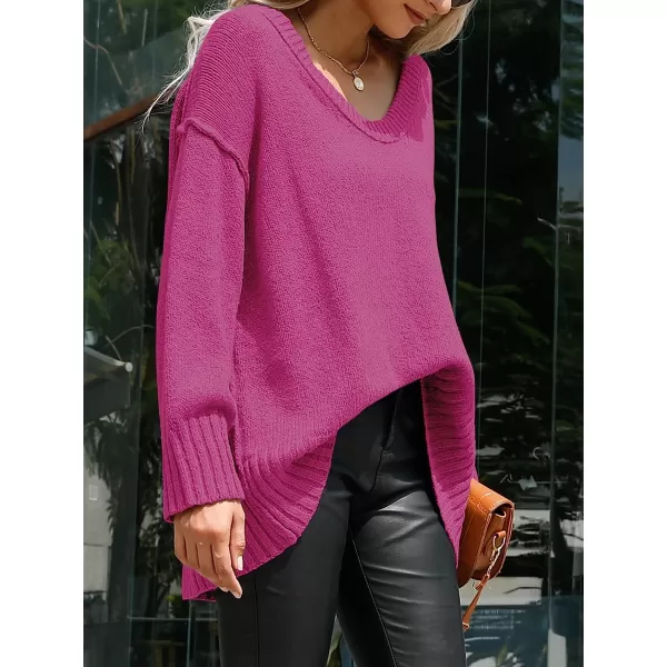 imageANRABESS Womens Casual Long Sleeve V Neck Off Shoulder Loose Baggy Comfy Knit Pullover Sweaters TunicRose