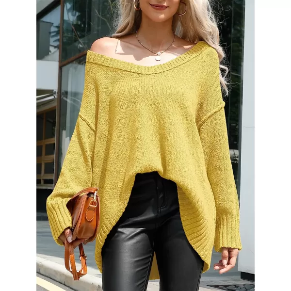 imageANRABESS Womens Casual Long Sleeve V Neck Off Shoulder Loose Baggy Comfy Knit Pullover Sweaters TunicYellow