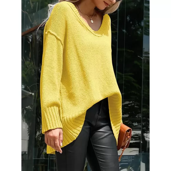 imageANRABESS Womens Casual Long Sleeve V Neck Off Shoulder Loose Baggy Comfy Knit Pullover Sweaters TunicYellow