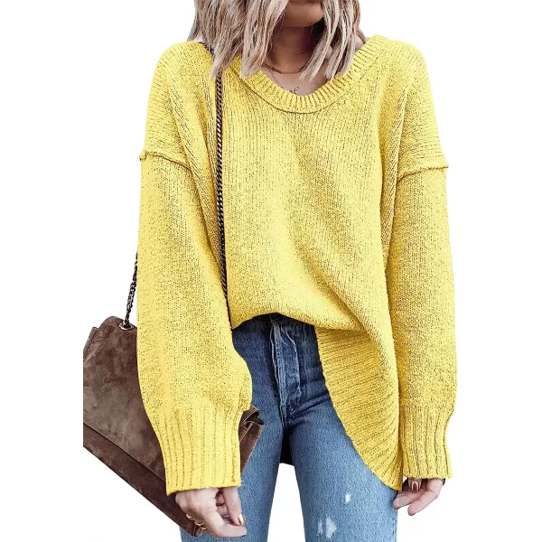 imageANRABESS Womens Casual Long Sleeve V Neck Off Shoulder Loose Baggy Comfy Knit Pullover Sweaters TunicYellow