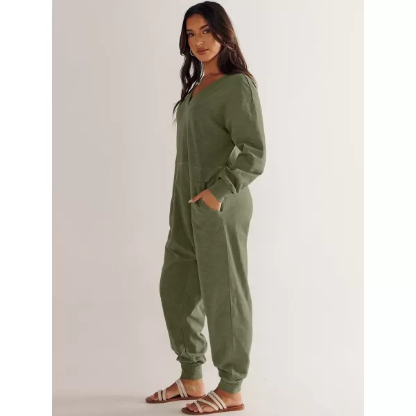 imageANRABESS Womens Casual Loose Jumpsuits Long Sleeve V Neck Oversized Rompers Baggy Overalls Lounge Pajamas Onesie JumperArmy Green