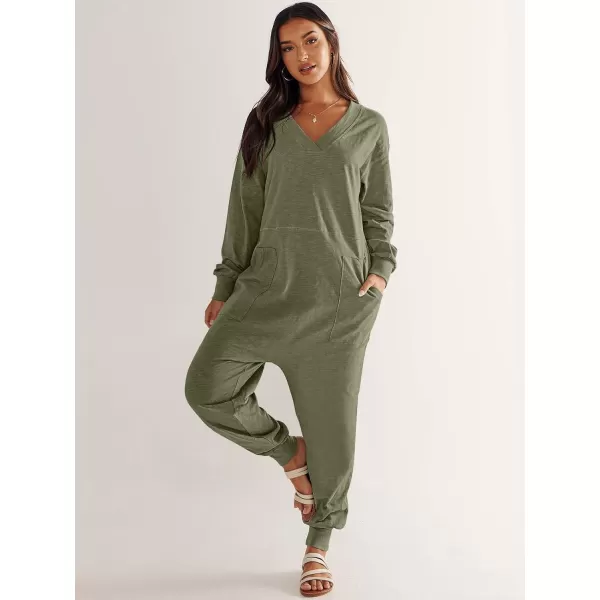imageANRABESS Womens Casual Loose Jumpsuits Long Sleeve V Neck Oversized Rompers Baggy Overalls Lounge Pajamas Onesie JumperArmy Green