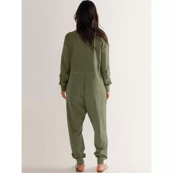 imageANRABESS Womens Casual Loose Jumpsuits Long Sleeve V Neck Oversized Rompers Baggy Overalls Lounge Pajamas Onesie JumperArmy Green