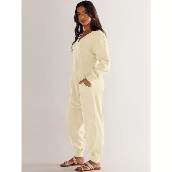 imageANRABESS Womens Casual Loose Jumpsuits Long Sleeve V Neck Oversized Rompers Baggy Overalls Lounge Pajamas Onesie JumperBeige