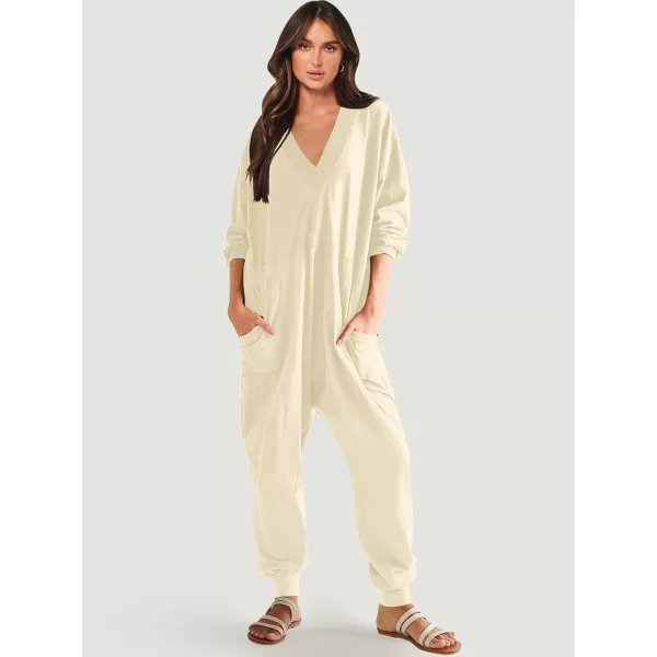 imageANRABESS Womens Casual Loose Jumpsuits Long Sleeve V Neck Oversized Rompers Baggy Overalls Lounge Pajamas Onesie JumperBeige