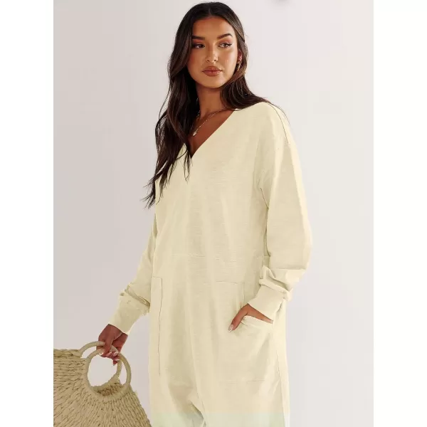 imageANRABESS Womens Casual Loose Jumpsuits Long Sleeve V Neck Oversized Rompers Baggy Overalls Lounge Pajamas Onesie JumperBeige