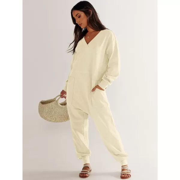 imageANRABESS Womens Casual Loose Jumpsuits Long Sleeve V Neck Oversized Rompers Baggy Overalls Lounge Pajamas Onesie JumperBeige