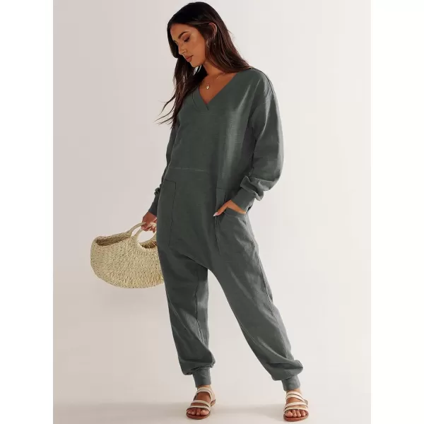 imageANRABESS Womens Casual Loose Jumpsuits Long Sleeve V Neck Oversized Rompers Baggy Overalls Lounge Pajamas Onesie JumperDark Grey