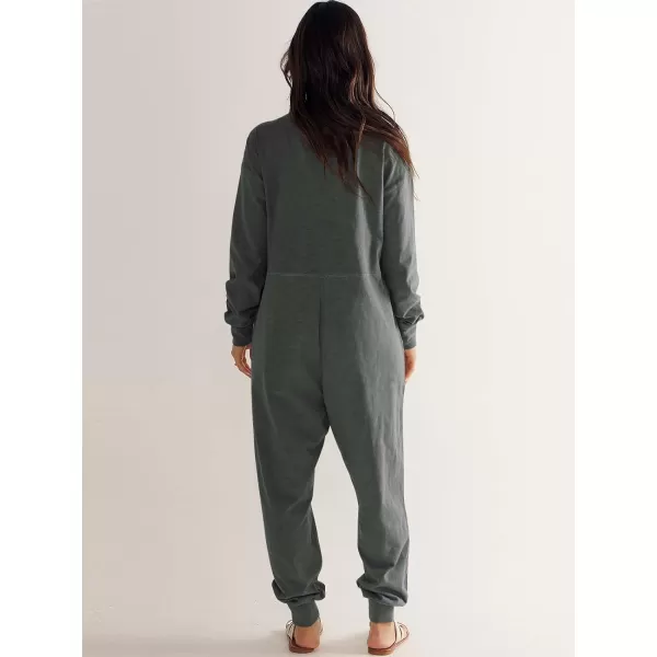 imageANRABESS Womens Casual Loose Jumpsuits Long Sleeve V Neck Oversized Rompers Baggy Overalls Lounge Pajamas Onesie JumperDark Grey