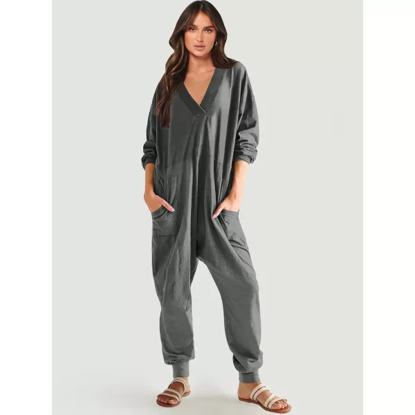 imageANRABESS Womens Casual Loose Jumpsuits Long Sleeve V Neck Oversized Rompers Baggy Overalls Lounge Pajamas Onesie JumperDark Grey