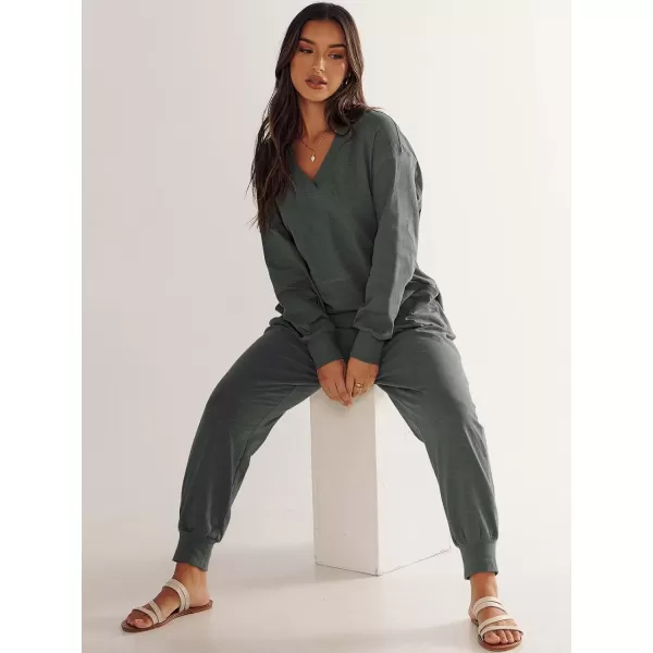 imageANRABESS Womens Casual Loose Jumpsuits Long Sleeve V Neck Oversized Rompers Baggy Overalls Lounge Pajamas Onesie JumperDark Grey