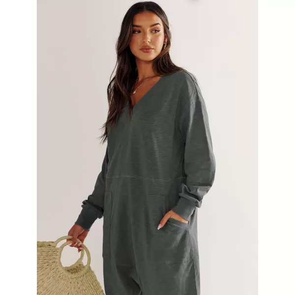 imageANRABESS Womens Casual Loose Jumpsuits Long Sleeve V Neck Oversized Rompers Baggy Overalls Lounge Pajamas Onesie JumperDark Grey